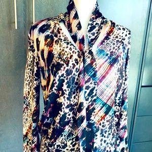 BEBE long sleeve v-tie neck flowy blouse